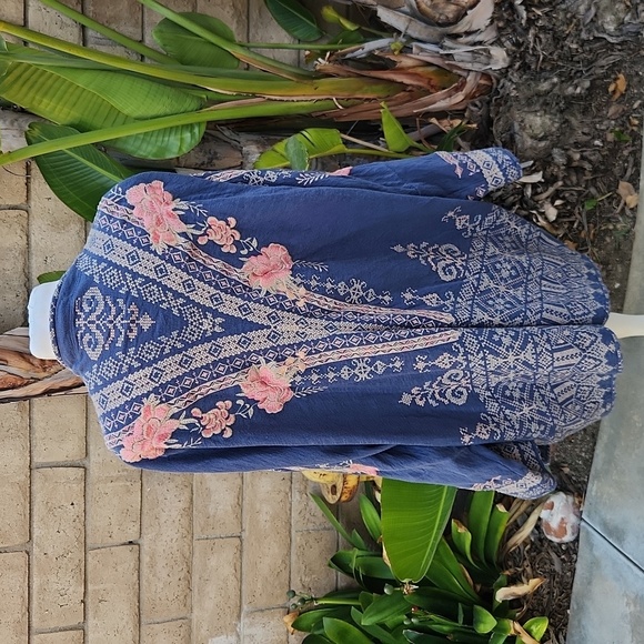 Biya Johnny Was Blue Pink Floral Embordiered Kimono Jacket Small - Picture 3 of 8